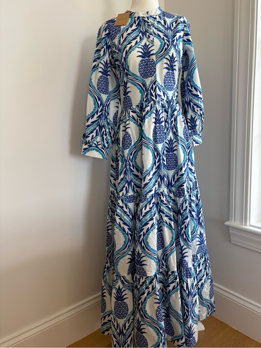 Boden Ava Cotton Midi Dress - blue print